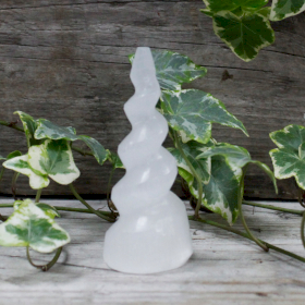 Selenite Spiral Unicorn Horn Tower - 10cm - Click Image to Close